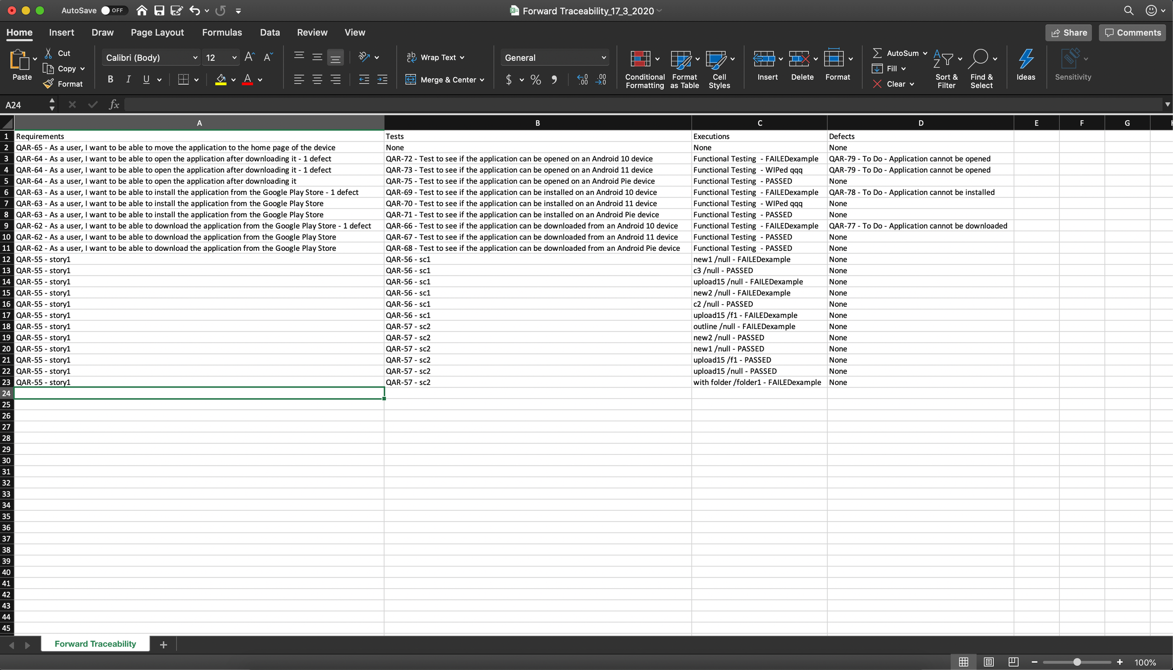 The downloaded Excel file