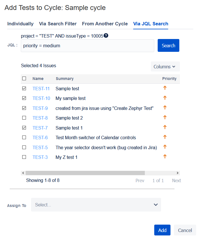 Add tests via a JQL query