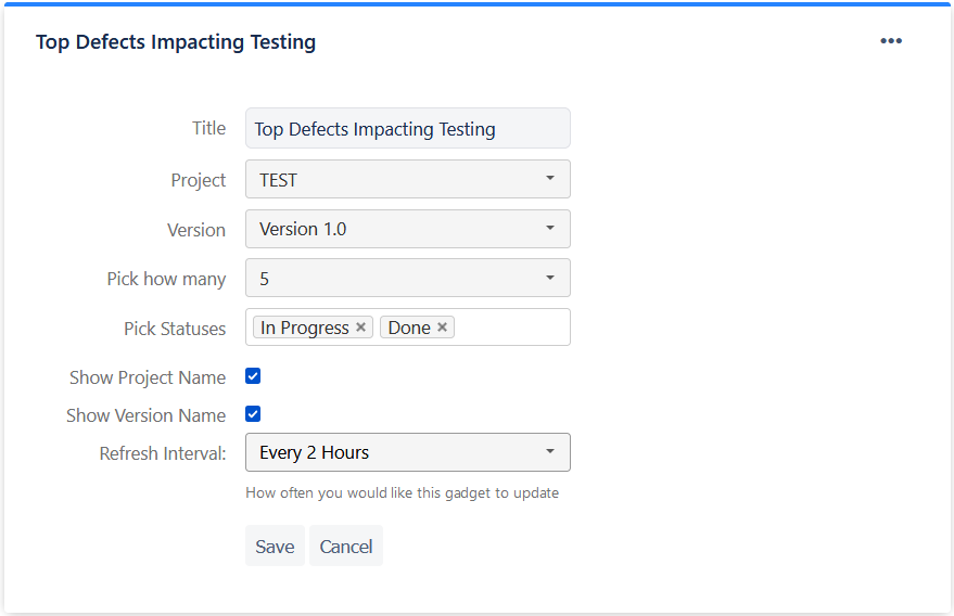 Editing the Top Defects gadget