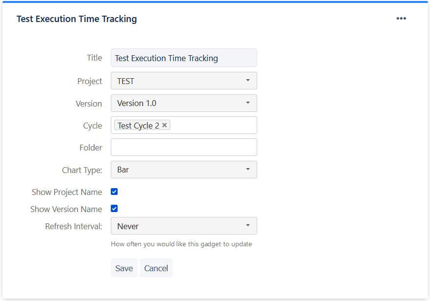 Editing Test Execution Time Tracking gadgets