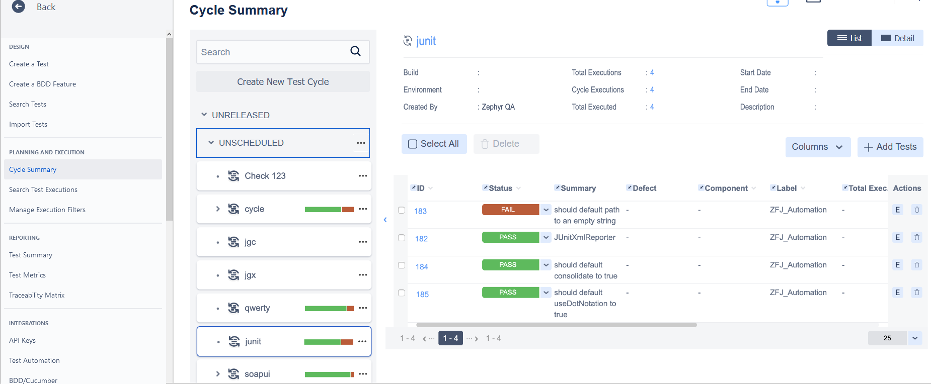 Cycle summary page