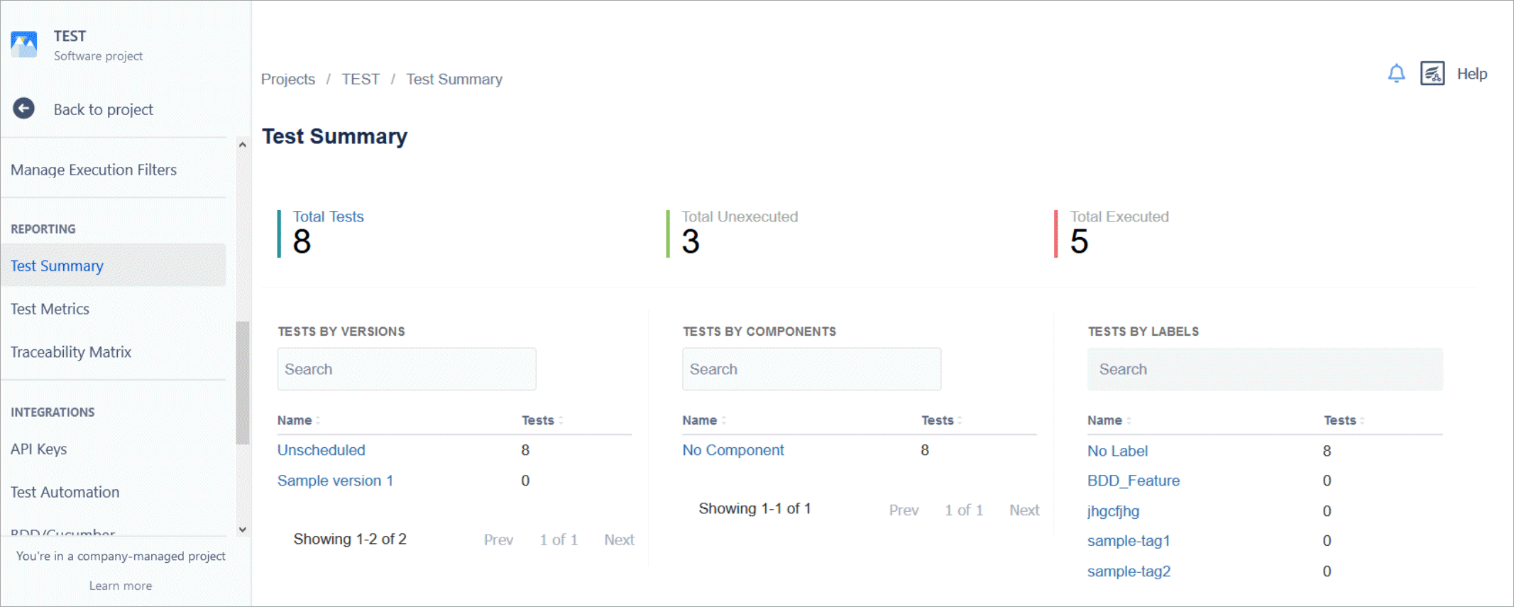 Test summary