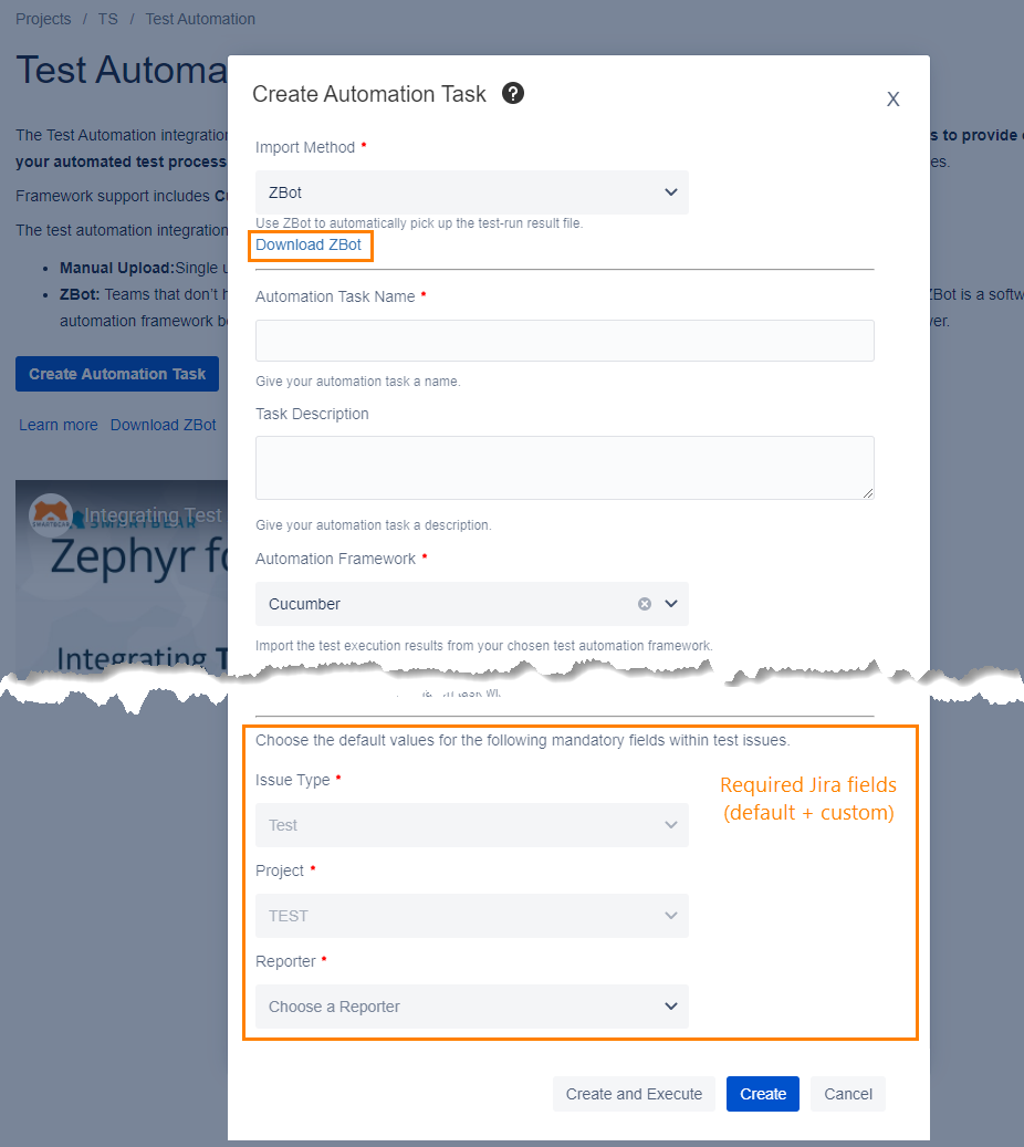 Create automation task menu