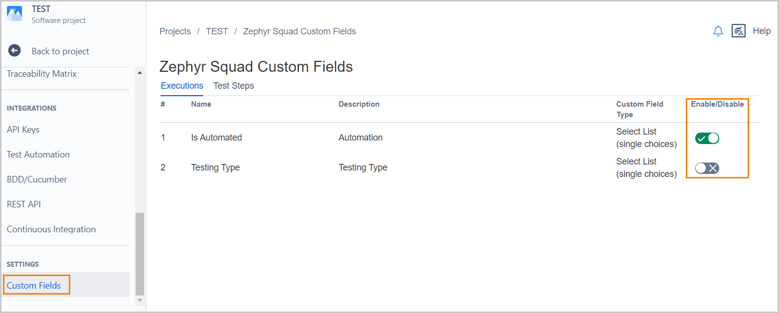 Project Level Custom Fields