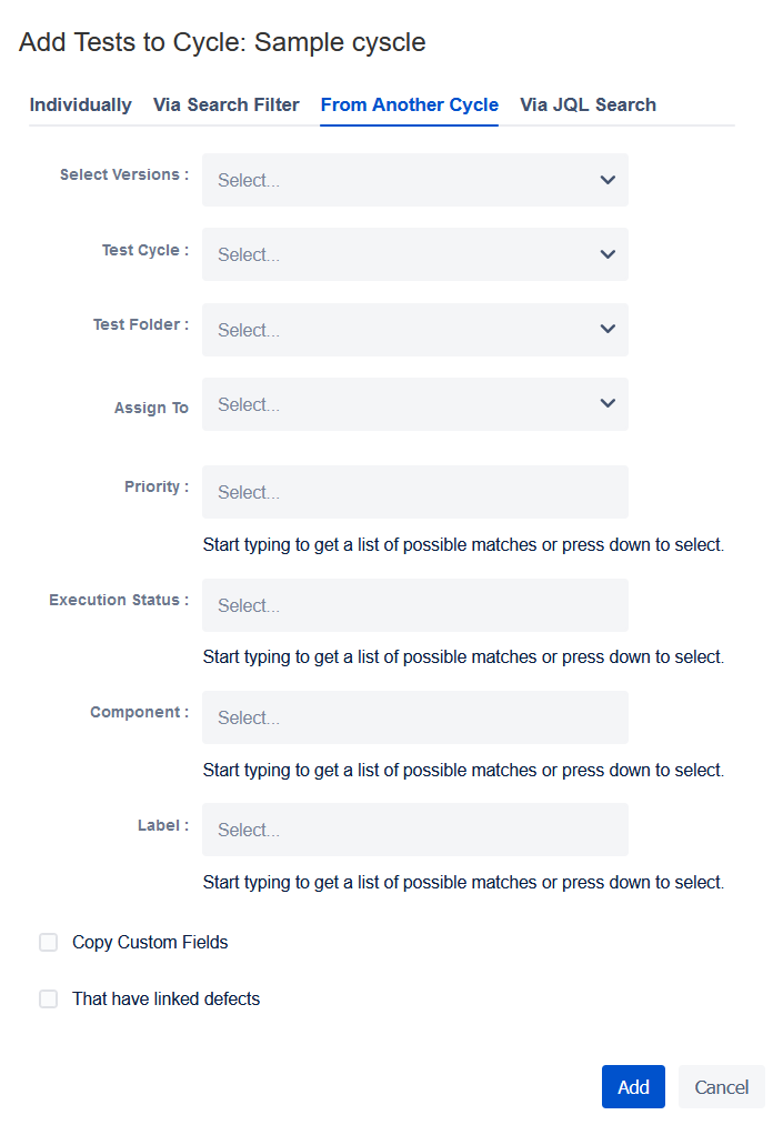 Add tests from Test Cycle